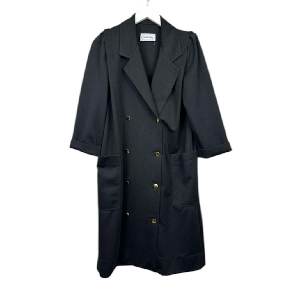 Leslie Fay Vintage Black Rolled Sleeve Long Blazer Jacket